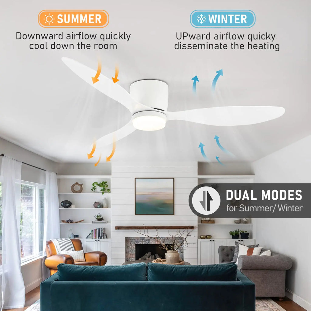 IRALAN 42 Inch/52 Inch Ceiling Fan with Light Remote Control, Modern Ceiling Fan for Bedroom, Living Room-Black/White/Wood