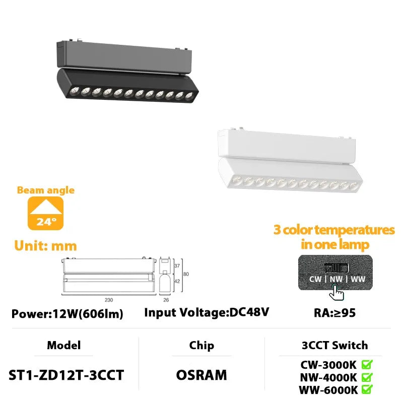 ST1 Series 3CCT Black White Ultra Thin Slim Magnetic Track Lamp Cell Light High Hardness Modern Flexible Fixture Living Home