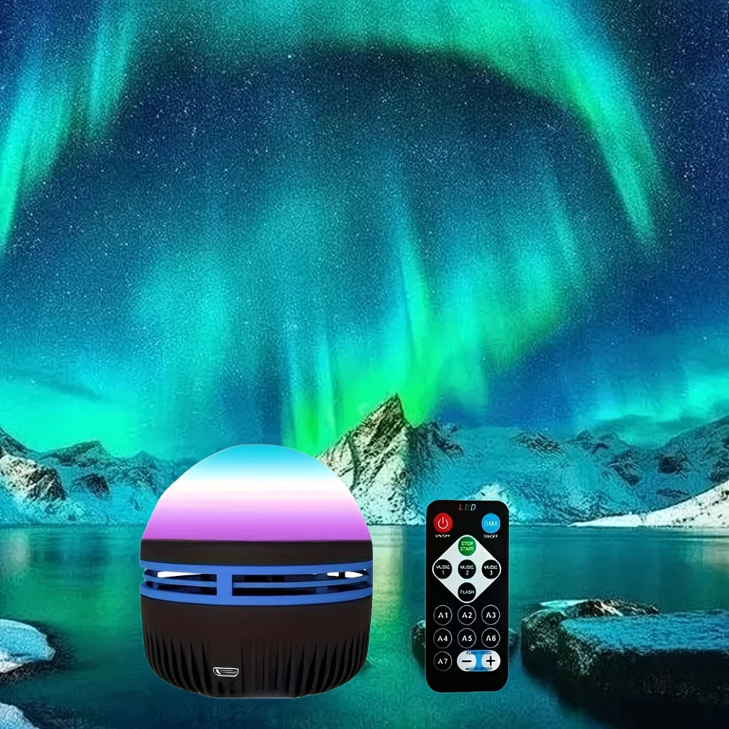 USB Galaxy Projector Aurora 5V Night Light 360° Rotating GB Colorful NightLights with Remote Control for Home Theater Room Deco