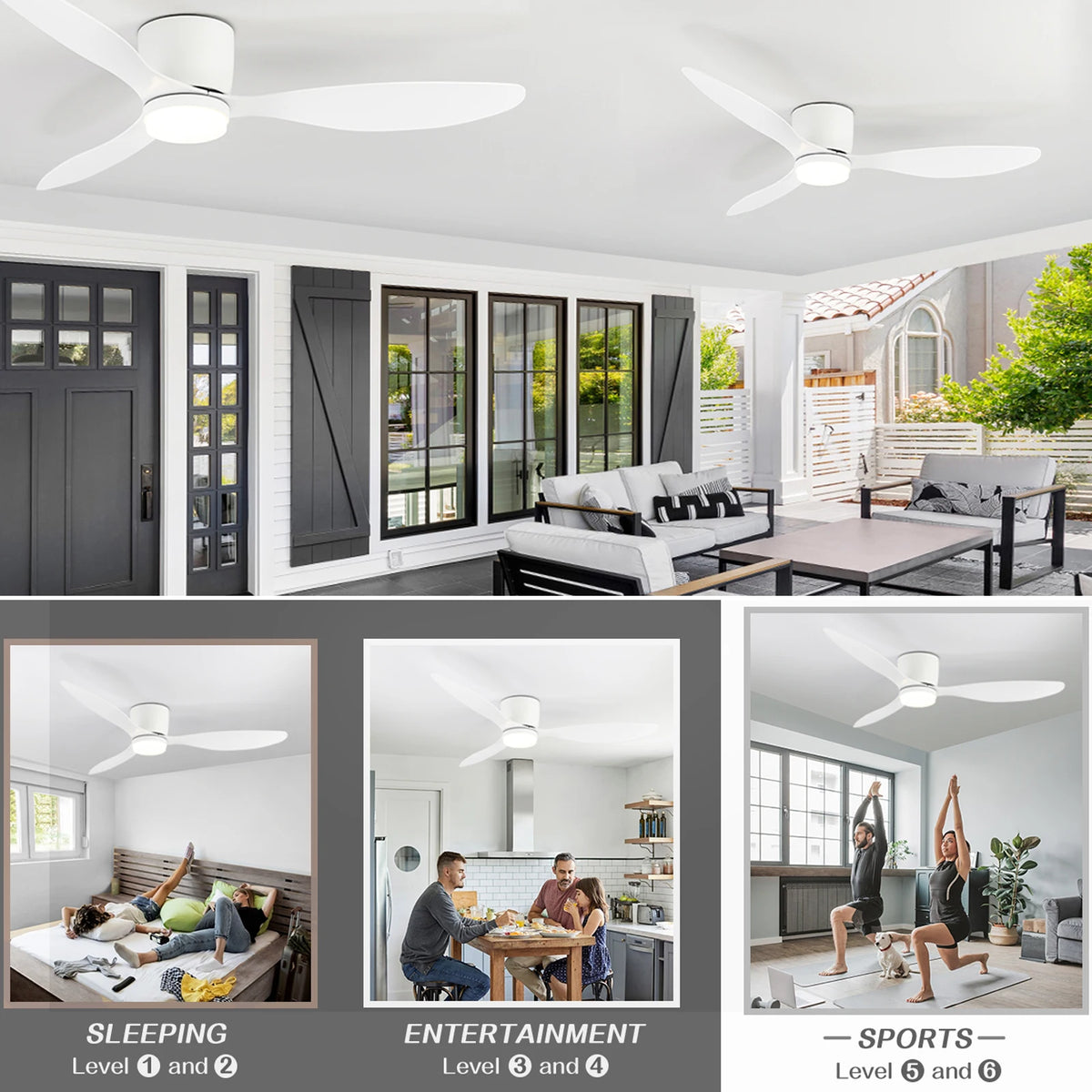IRALAN 42 Inch/52 Inch Ceiling Fan with Light Remote Control, Modern Ceiling Fan for Bedroom, Living Room-Black/White/Wood