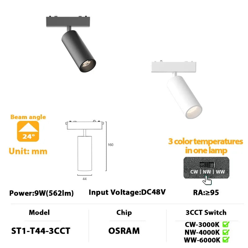 ST1 Series 3CCT Black White Ultra Thin Slim Magnetic Track Lamp Cell Light High Hardness Modern Flexible Fixture Living Home