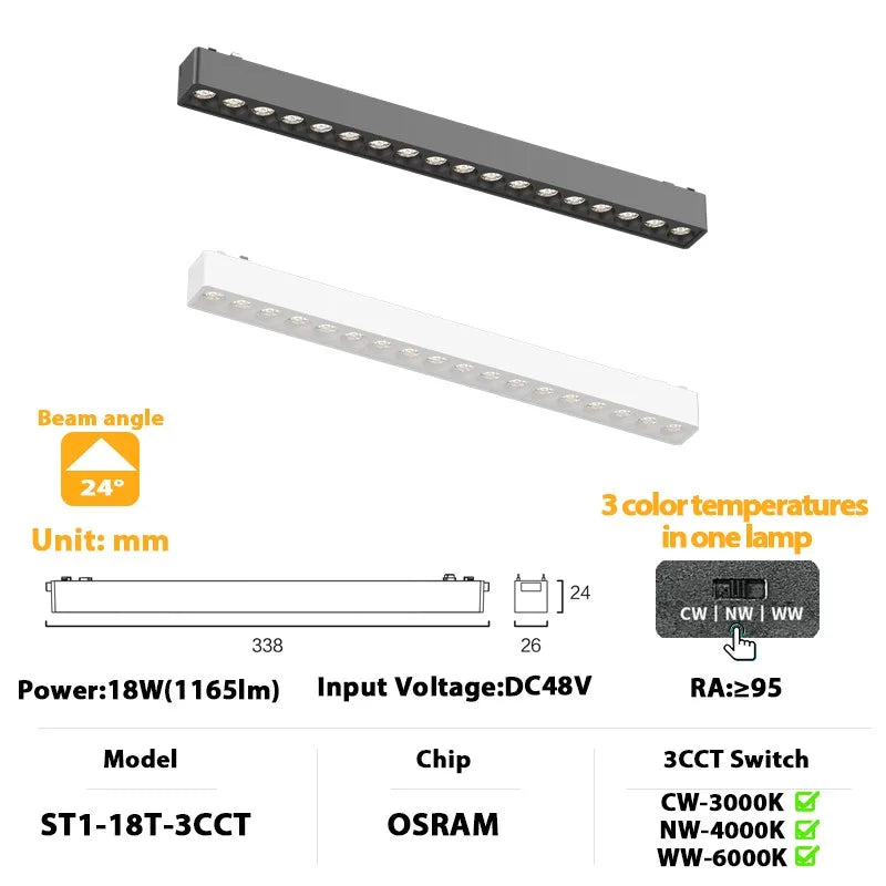 ST1 Series 3CCT Black White Ultra Thin Slim Magnetic Track Lamp Cell Light High Hardness Modern Flexible Fixture Living Home