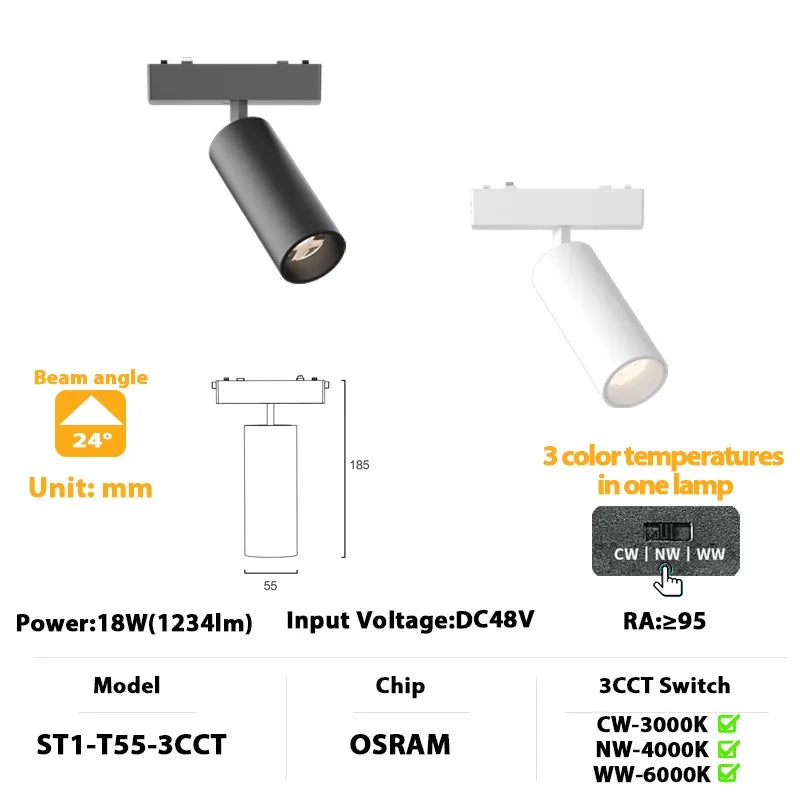ST1 Series 3CCT Black White Ultra Thin Slim Magnetic Track Lamp Cell Light High Hardness Modern Flexible Fixture Living Home