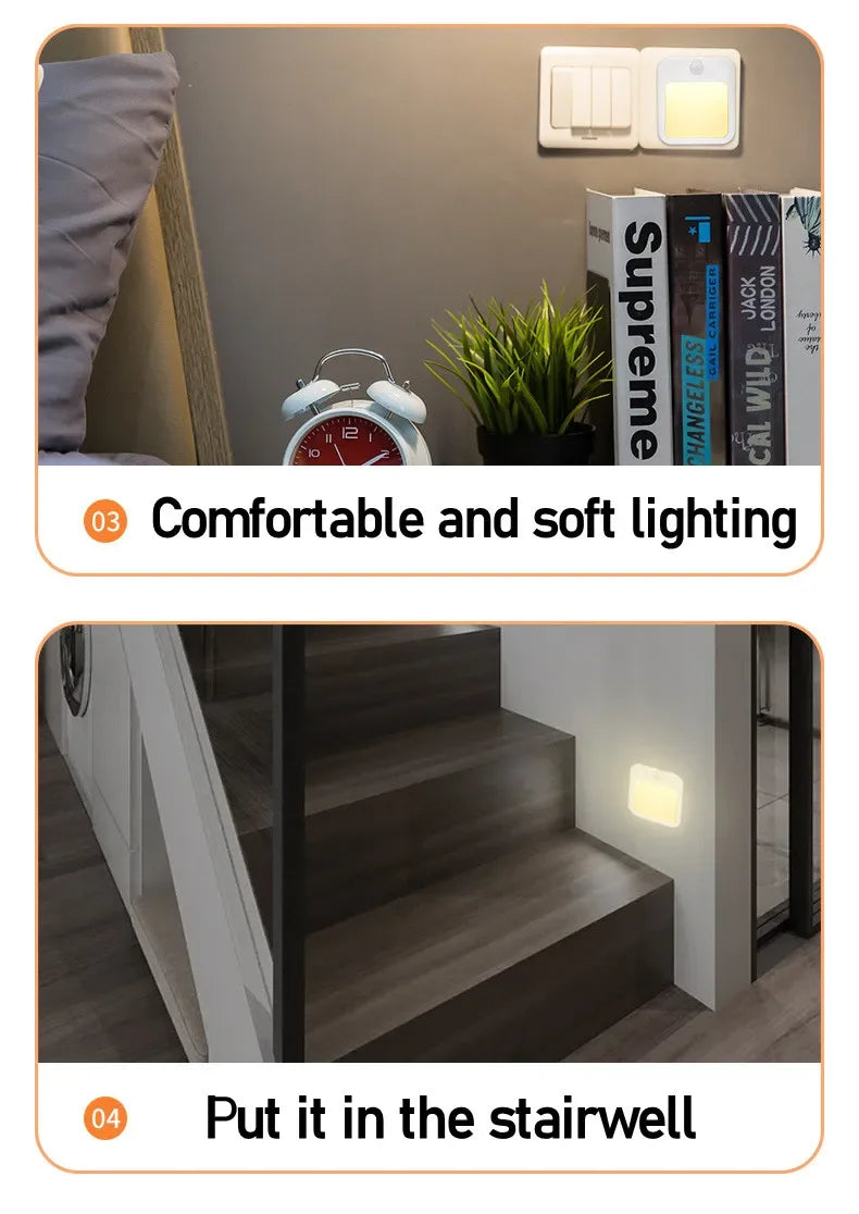 Motion Sensor LED Night Lights EU Plug Dimmable Cabinet Light for Baby Bedside Bedroom Corridor Wireless Night Lamp Lighting
